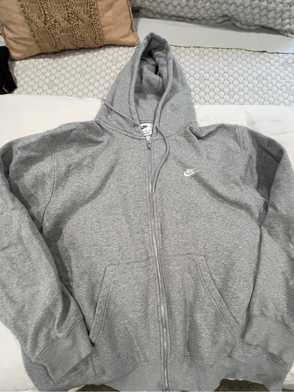 Nike Gray Men’s Full-Zip Hoodie with White Swoosh
